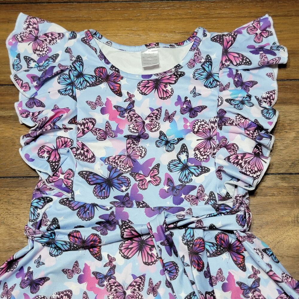 Girl's Purple Dress w/ All Over Butterflies - 7Y - Picture 3 of 10